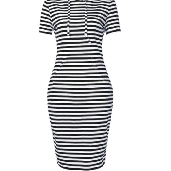 Women Stripe Pocket Knee Length Casual Pullover - Picture 6 of 6